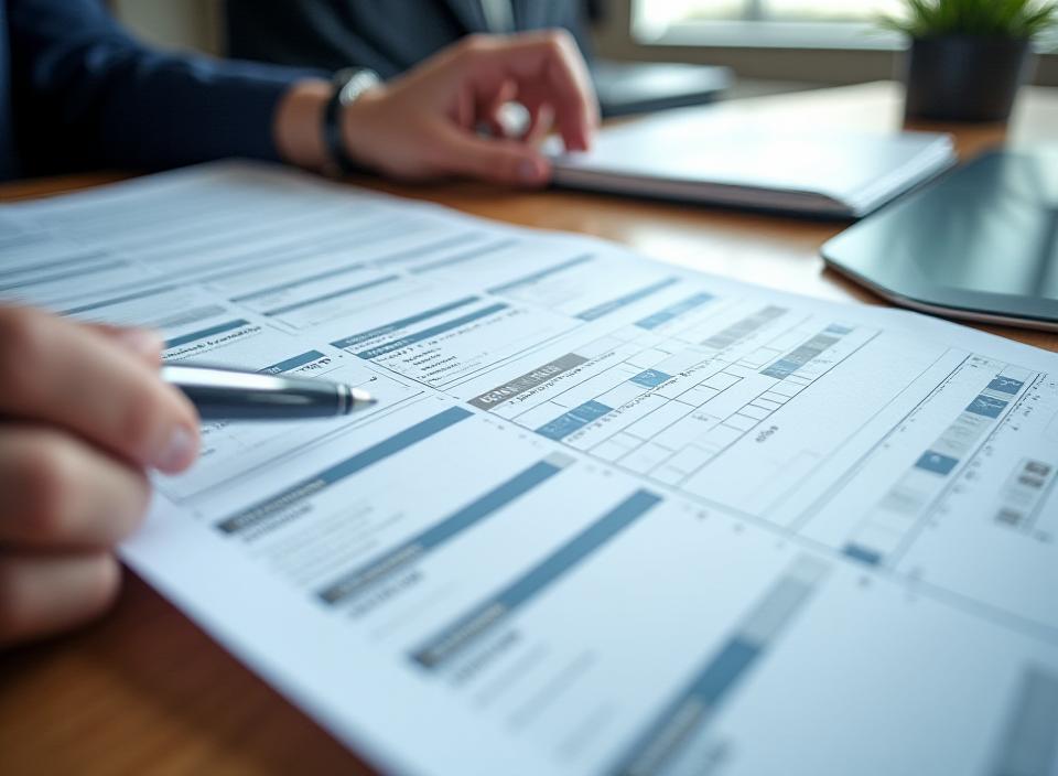 Solicitor reviewing a written matter plan with a calendar and neatly arranged legal documents on an office desk
