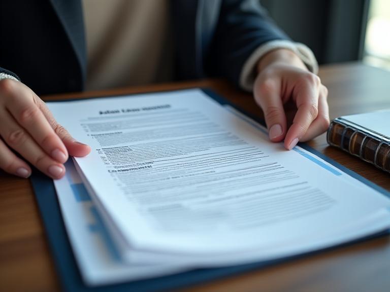 A person reviewing a printed data access request beside a closed folder in a private office