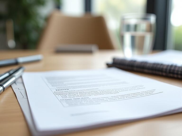 Property title papers, a lease and a notebook ready for a client discussion in a London office